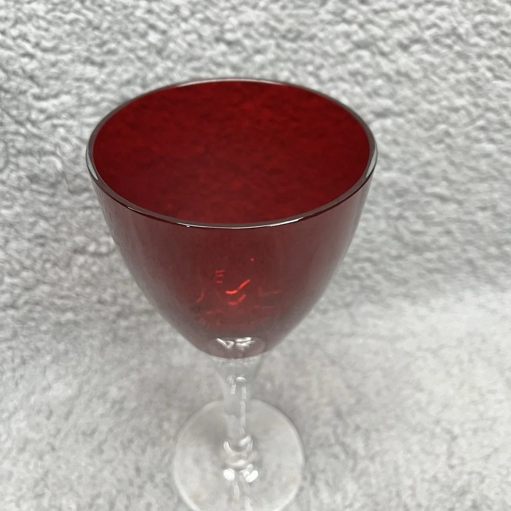 Ruby Red Goblet Heavy Wine Glass Glass Clear‎ Stem 8.5